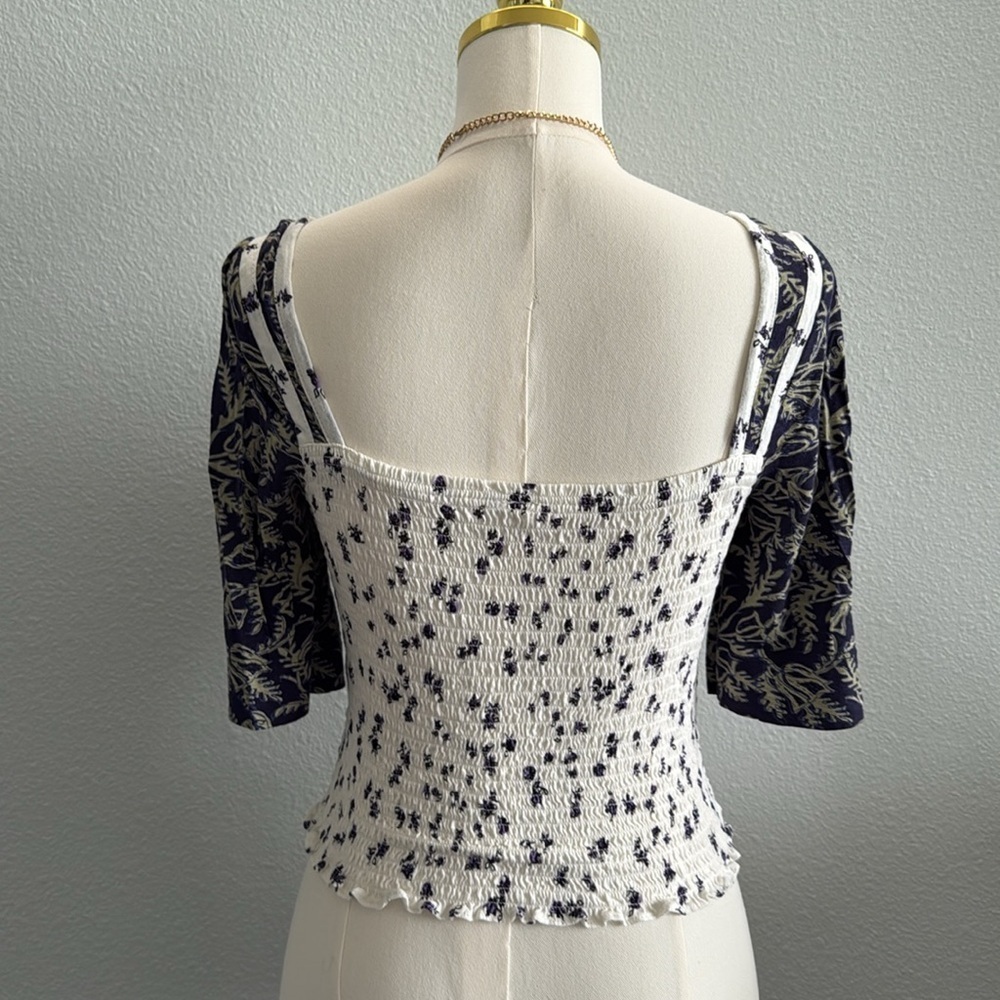 Free People Floral Print Smocked Crop Top Size Small - Picture 2 of 7